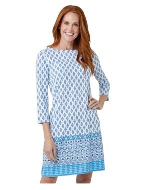 Cabana Life Blue & White Printed Shift Dress